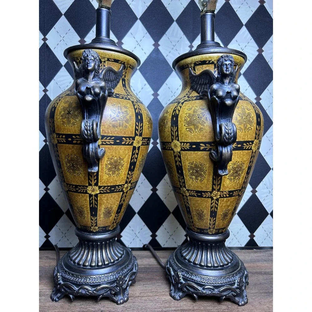 Vintage Figural Angel Table‎ Lamps Pair Neoclassical Urn Hollywood Regency